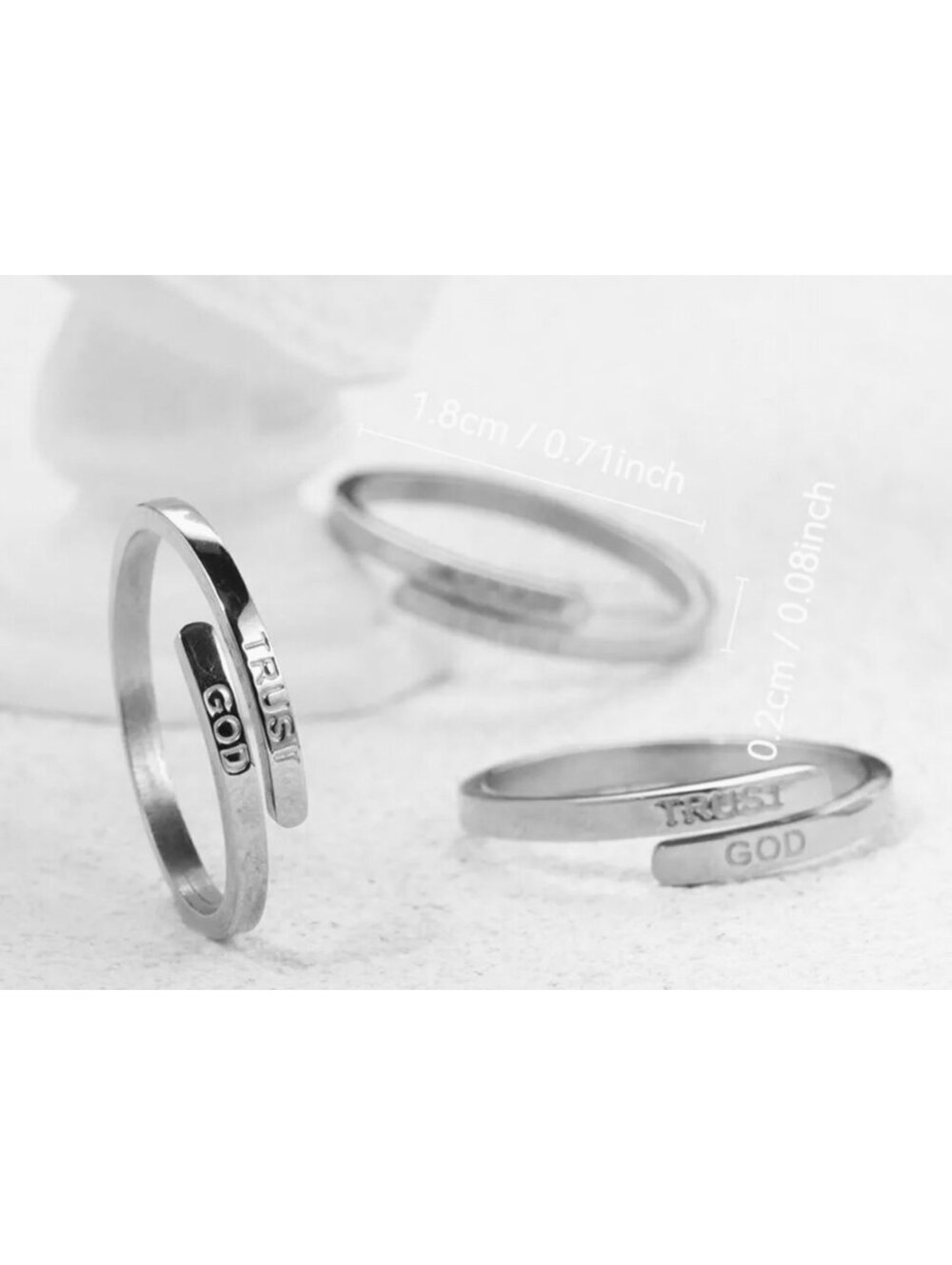 New - Stainless Steel Open Ring with "TRUST GOD" Engraving - OS